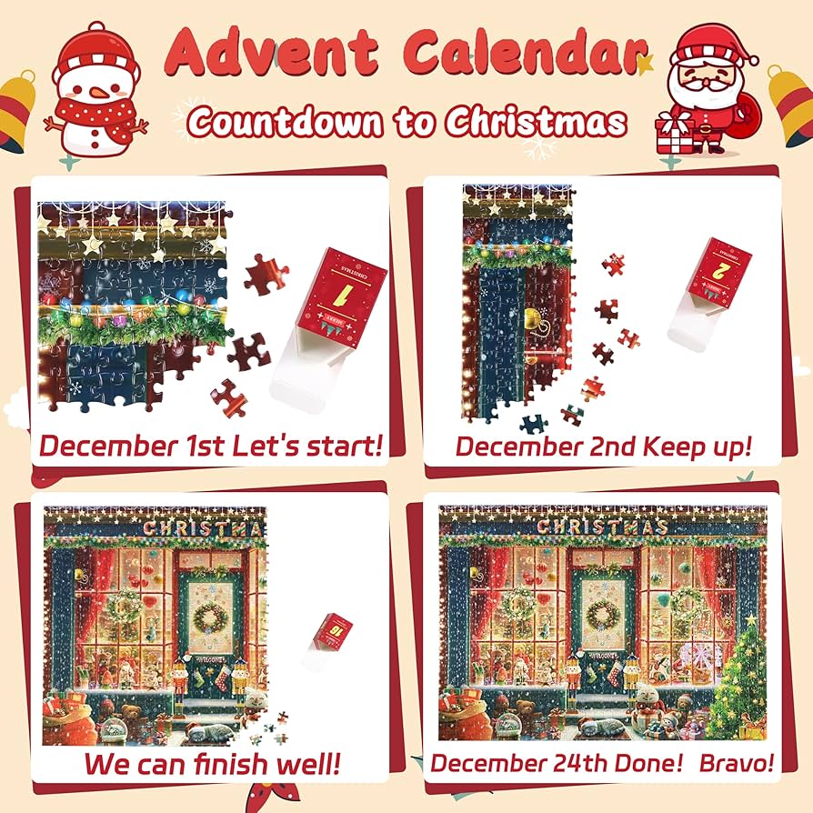 アドベントカレンダー　サンタイズカミング Amazon.com: Advent Calendar 2025 Christmas Jigsaw Puzzles